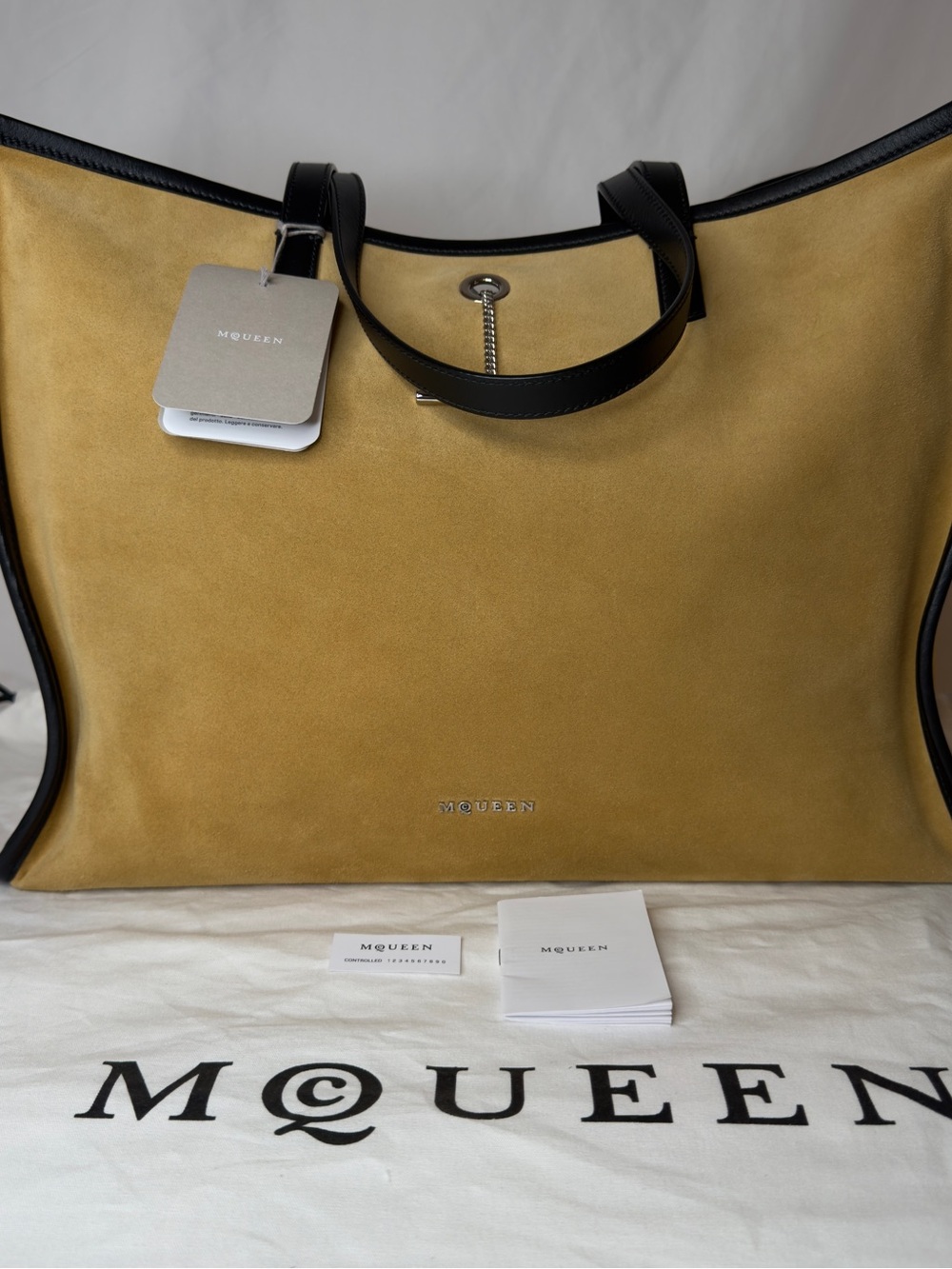 McQueen Pendant T-Bar Suede Unisex Tote NWT 815184